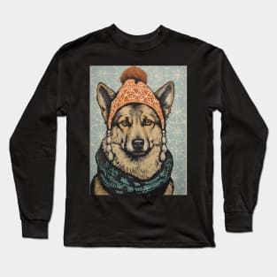 German Shepherd in Hat Funny Christmas Dog Lover Gift Long Sleeve T-Shirt